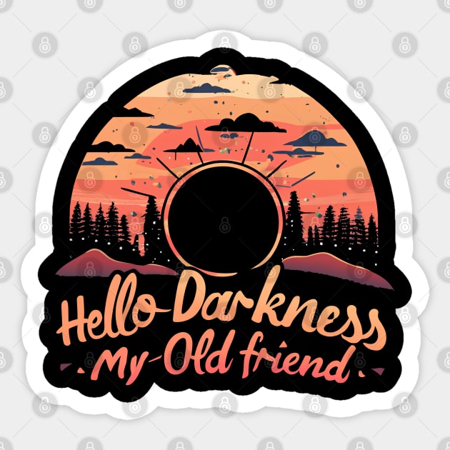 Hello Darkness My Old Friend Solar Eclipse -  Retro Style Sticker by jorinde winter designs